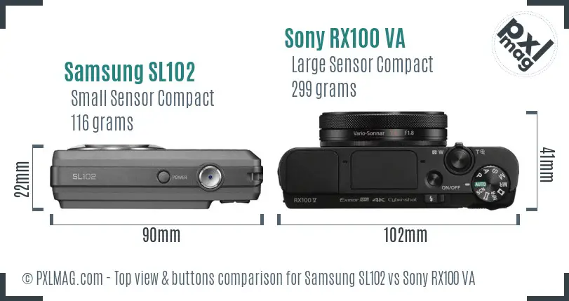 Samsung SL102 vs Sony RX100 VA top view buttons comparison