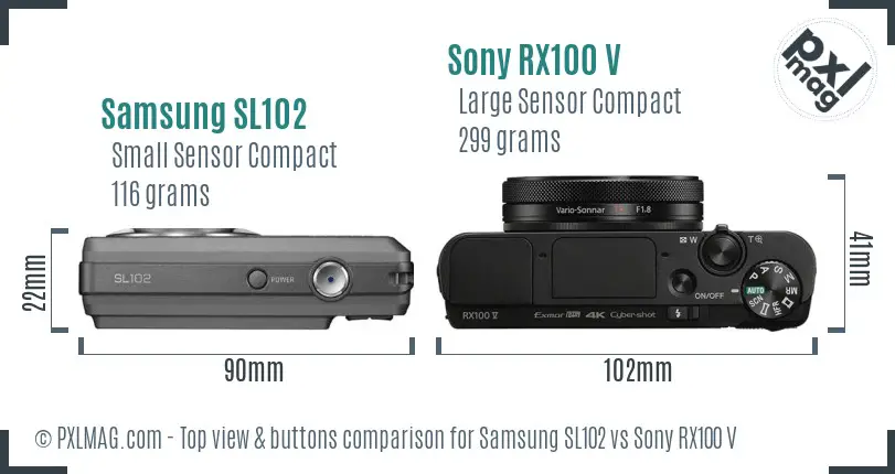 Samsung SL102 vs Sony RX100 V top view buttons comparison Samsung SL102 vs Sony RX100 V top view buttons comparison
