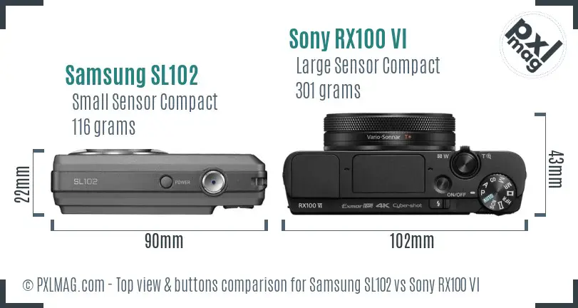 Samsung SL102 vs Sony RX100 VI top view buttons comparison