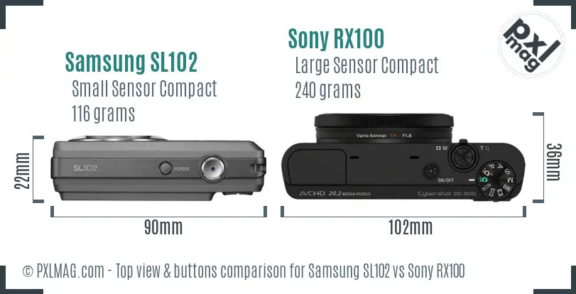Samsung SL102 vs Sony RX100 top view buttons comparison Samsung SL102 vs Sony RX100 top view buttons comparison
