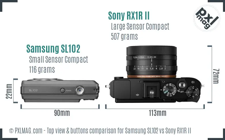 Samsung SL102 vs Sony RX1R II top view buttons comparison