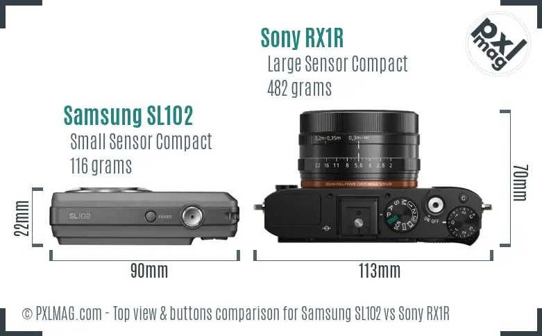 Samsung SL102 vs Sony RX1R top view buttons comparison Samsung SL102 vs Sony RX1R top view buttons comparison