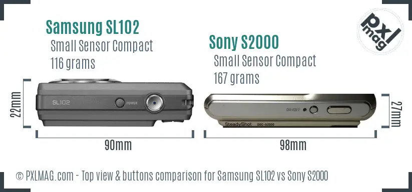 Samsung SL102 vs Sony S2000 top view buttons comparison Samsung SL102 vs Sony S2000 top view buttons comparison