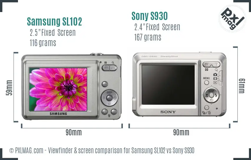 Samsung SL102 vs Sony S930 Screen and Viewfinder comparison