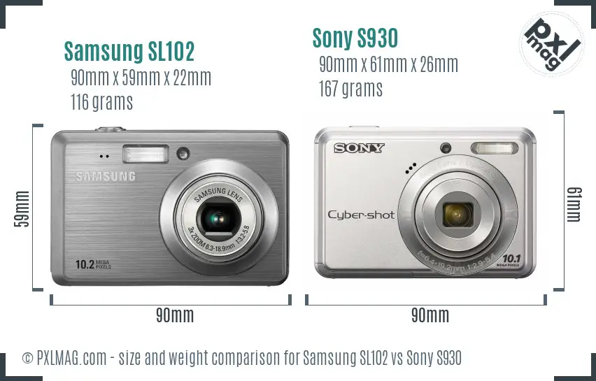 Samsung SL102 vs Sony S930 size comparison