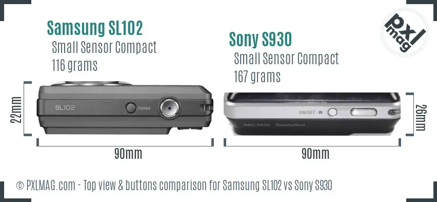Samsung SL102 vs Sony S930 top view buttons comparison