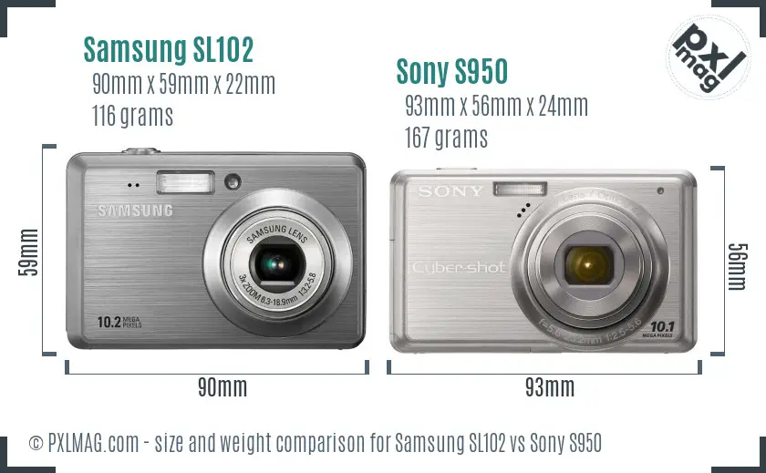 Samsung SL102 vs Sony S950 size comparison