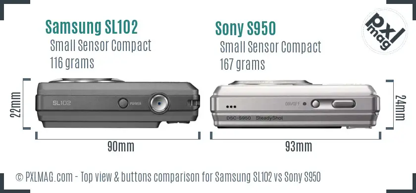 Samsung SL102 vs Sony S950 top view buttons comparison