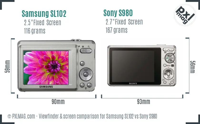 Samsung SL102 vs Sony S980 Screen and Viewfinder comparison