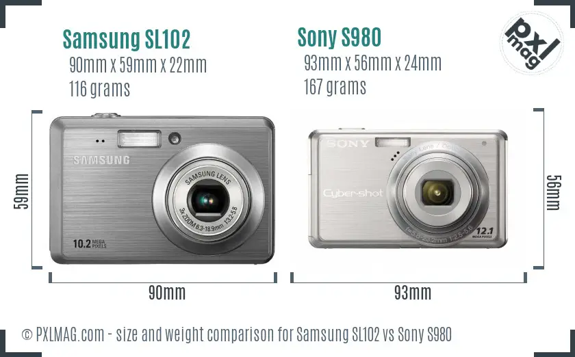 Samsung SL102 vs Sony S980 size comparison