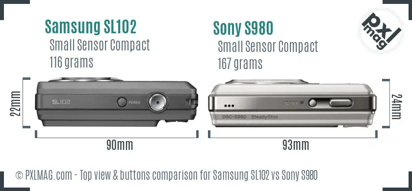 Samsung SL102 vs Sony S980 top view buttons comparison