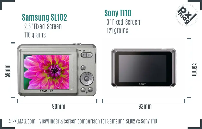 Samsung SL102 vs Sony T110 Screen and Viewfinder comparison