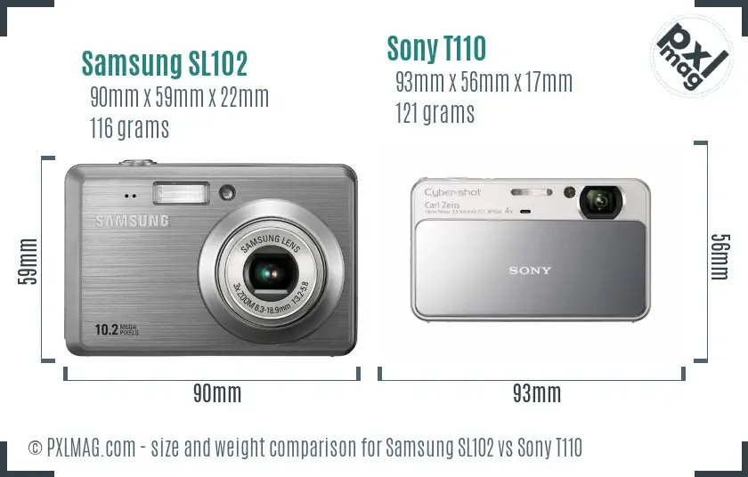 Samsung SL102 vs Sony T110 size comparison