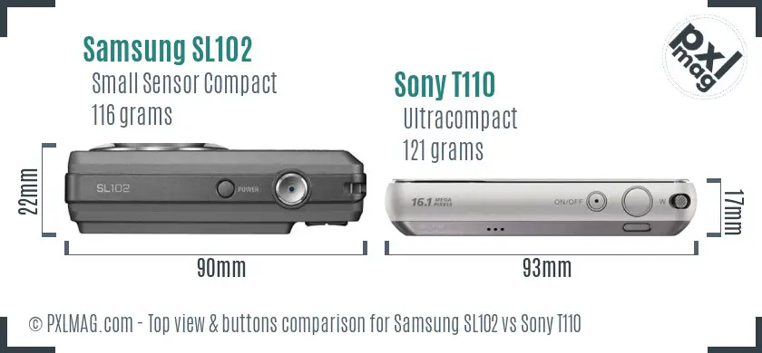 Samsung SL102 vs Sony T110 top view buttons comparison