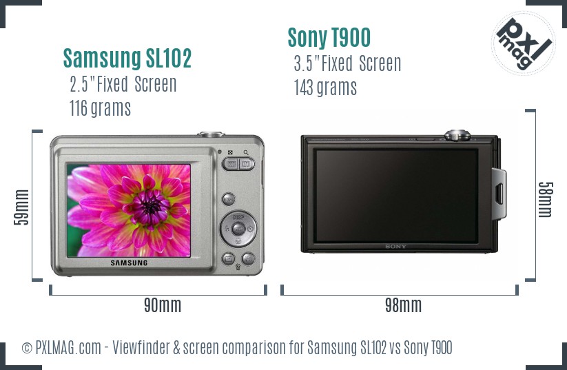 Samsung SL102 vs Sony T900 Screen and Viewfinder comparison