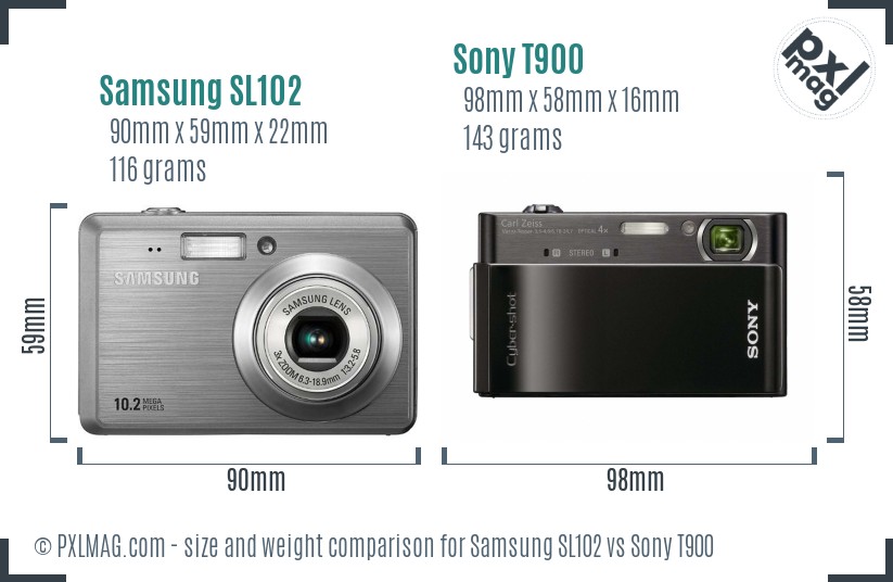 Samsung SL102 vs Sony T900 size comparison