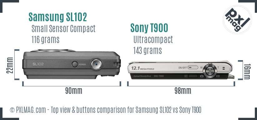 Samsung SL102 vs Sony T900 top view buttons comparison