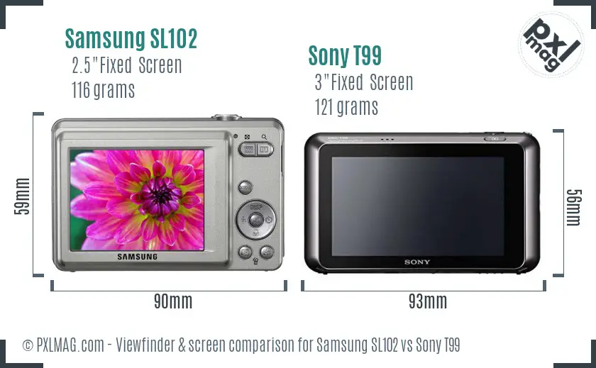 Samsung SL102 vs Sony T99 Screen and Viewfinder comparison