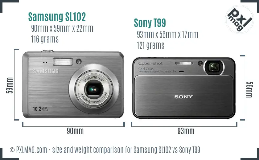 Samsung SL102 vs Sony T99 size comparison