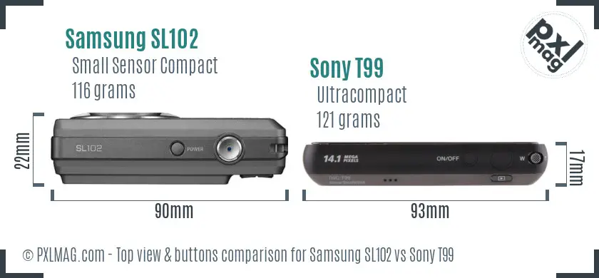 Samsung SL102 vs Sony T99 top view buttons comparison