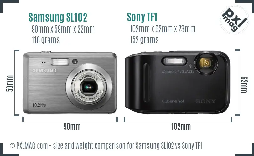 Samsung SL102 vs Sony TF1 size comparison
