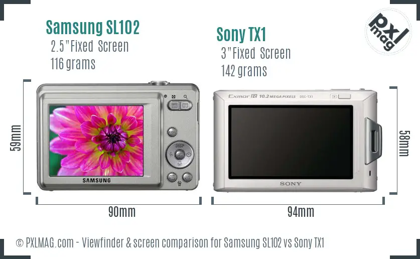 Samsung SL102 vs Sony TX1 Screen and Viewfinder comparison
