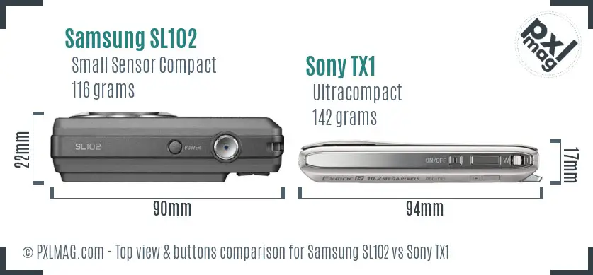 Samsung SL102 vs Sony TX1 top view buttons comparison