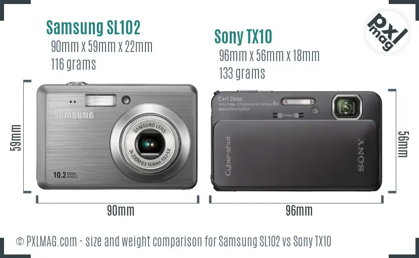 Samsung SL102 vs Sony TX10 size comparison