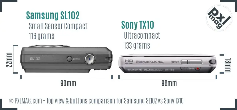 Samsung SL102 vs Sony TX10 top view buttons comparison