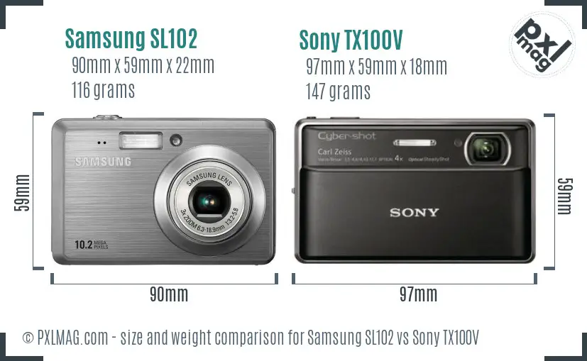 Samsung SL102 vs Sony TX100V size comparison