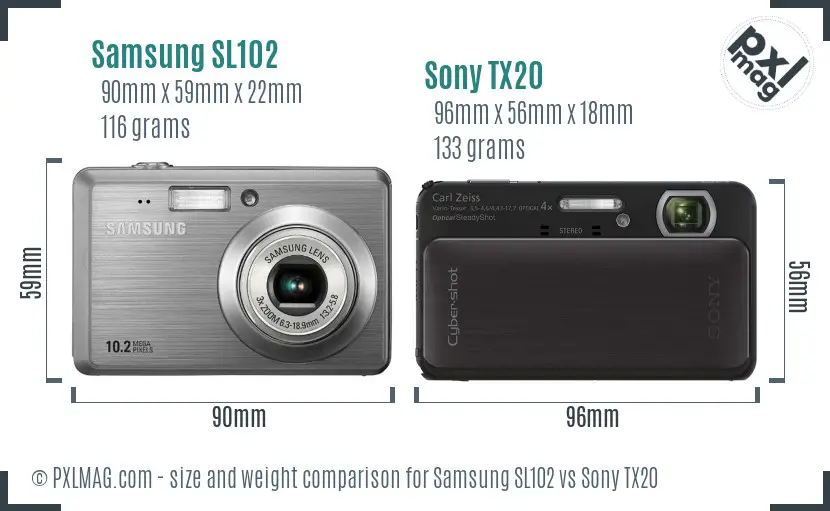Samsung SL102 vs Sony TX20 size comparison