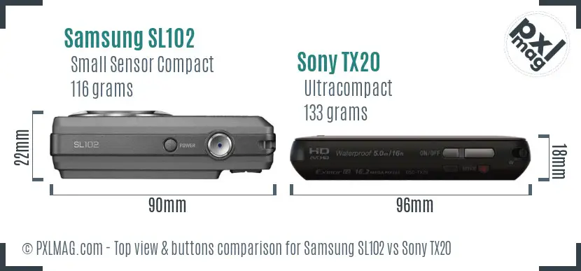 Samsung SL102 vs Sony TX20 top view buttons comparison