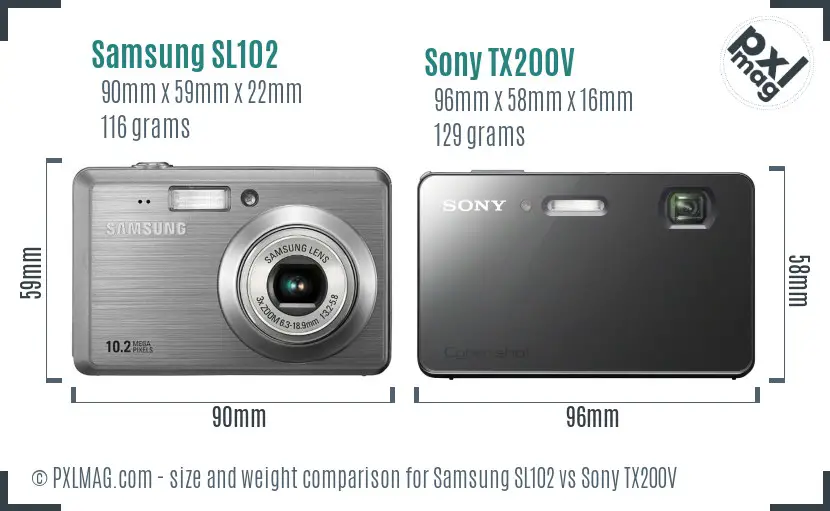 Samsung SL102 vs Sony TX200V size comparison