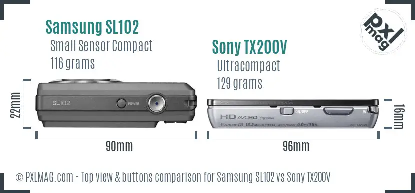 Samsung SL102 vs Sony TX200V top view buttons comparison