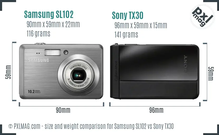 Samsung SL102 vs Sony TX30 size comparison