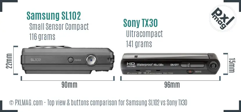 Samsung SL102 vs Sony TX30 top view buttons comparison