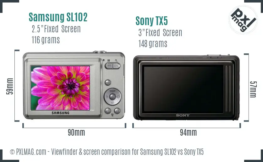 Samsung SL102 vs Sony TX5 Screen and Viewfinder comparison