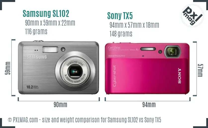 Samsung SL102 vs Sony TX5 size comparison