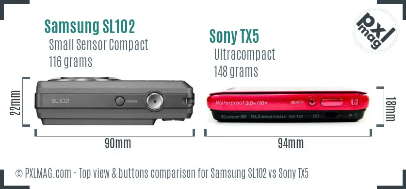 Samsung SL102 vs Sony TX5 top view buttons comparison