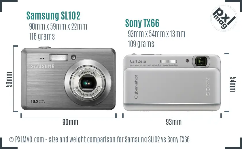 Samsung SL102 vs Sony TX66 size comparison
