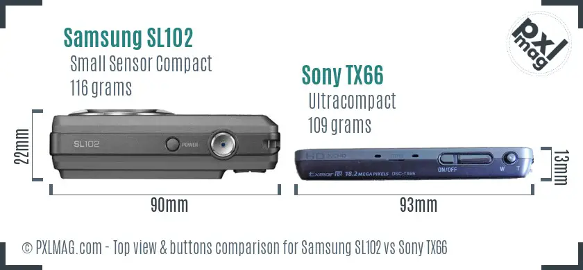 Samsung SL102 vs Sony TX66 top view buttons comparison