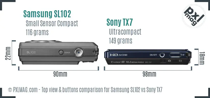 Samsung SL102 vs Sony TX7 top view buttons comparison Samsung SL102 vs Sony TX7 top view buttons comparison