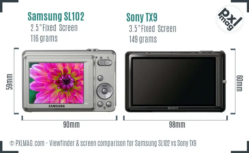 Samsung SL102 vs Sony TX9 Screen and Viewfinder comparison Samsung SL102 vs Sony TX9 Screen and Viewfinder comparison