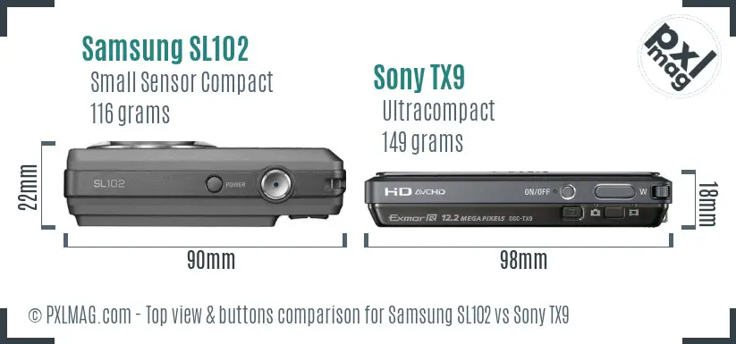 Samsung SL102 vs Sony TX9 top view buttons comparison Samsung SL102 vs Sony TX9 top view buttons comparison