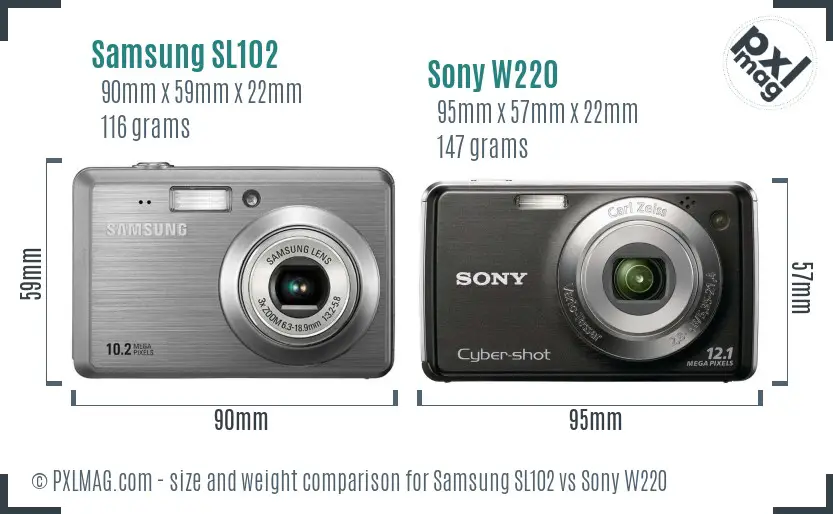 Samsung SL102 vs Sony W220 size comparison