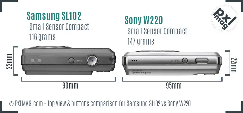 Samsung SL102 vs Sony W220 top view buttons comparison