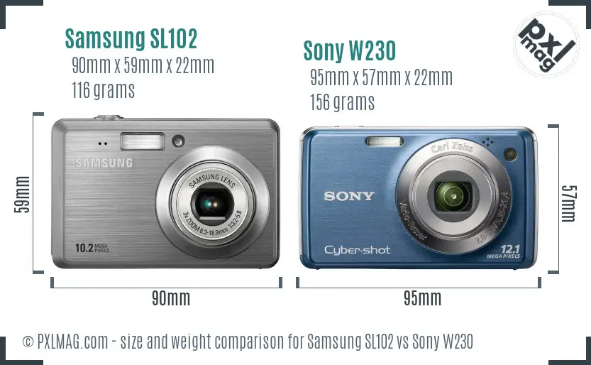 Samsung SL102 vs Sony W230 size comparison