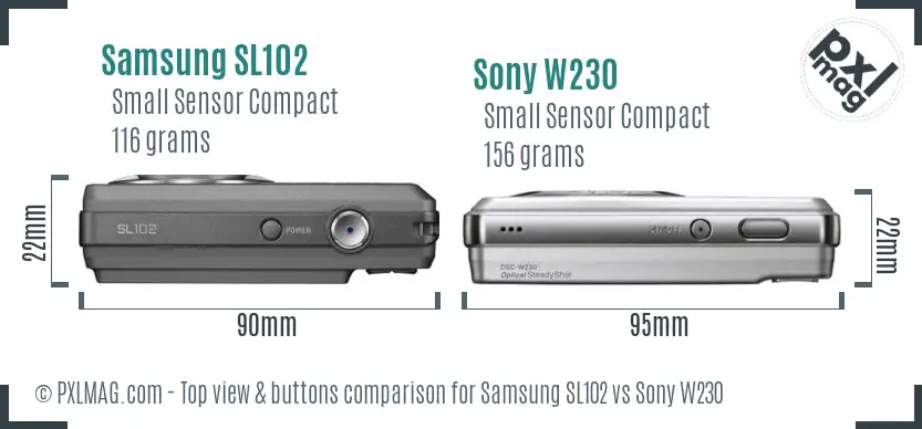 Samsung SL102 vs Sony W230 top view buttons comparison