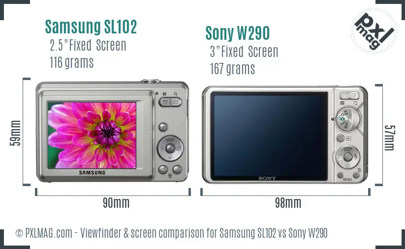 Samsung SL102 vs Sony W290 Screen and Viewfinder comparison