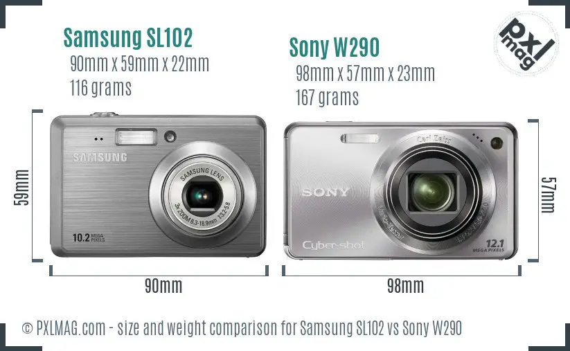 Samsung SL102 vs Sony W290 size comparison
